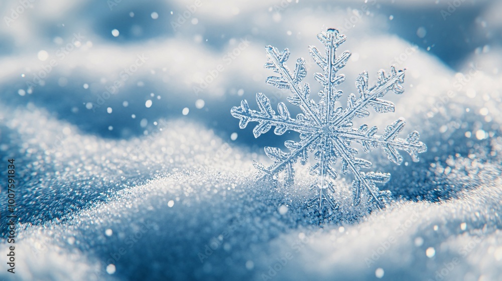 A Single Snowflake Resting on a Blanket of Snow