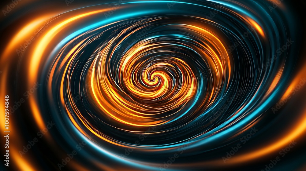 A vibrant swirl of orange and blue light, creating a mesmerizing abstract pattern on a dark background. A vibrant swirl of orange and blue light, creating a mesmerizing abstract pattern on a dark background.