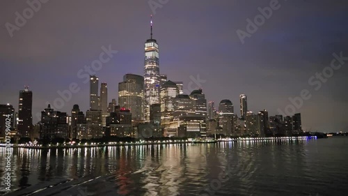 New York City USA night skyline on the hudson river cruise docking into westside highway port 42nd street NYC photo