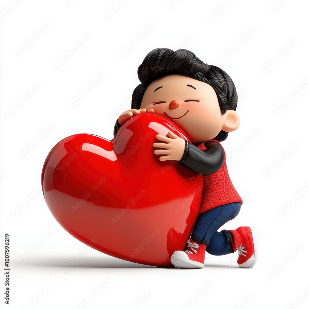 Cartoon Character with Heart on White Background Cartoon Character with Heart on White Background