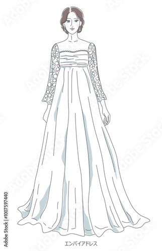 エンパイアウェディングドレスを着た女性のイラスト