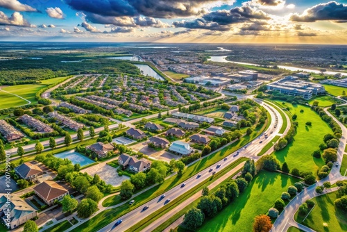 Aerial View of Katy Landscape Featuring Urban Development and Natural Green Spaces in Texas