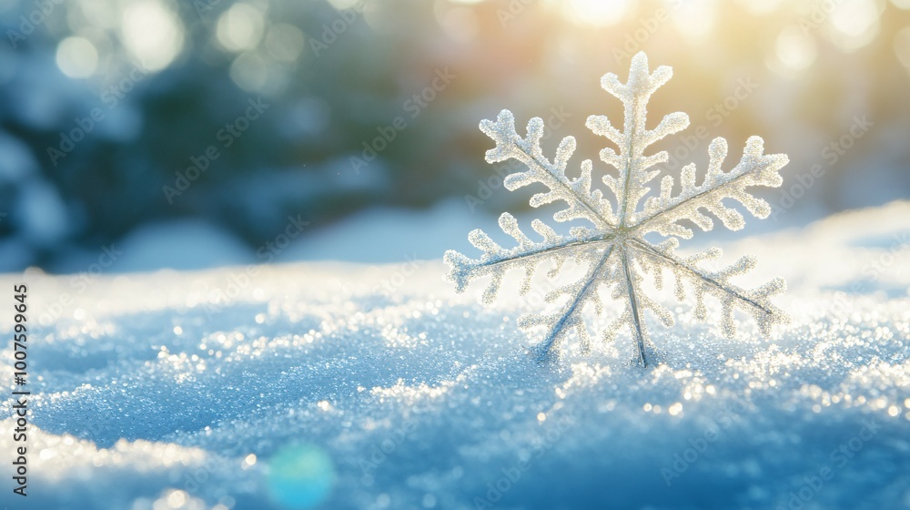 A Single Snowflake in the Sunlight, Resting on a Blanket of Fresh Snow A Single Snowflake in the Sunlight, Resting on a Blanket of Fresh Snow