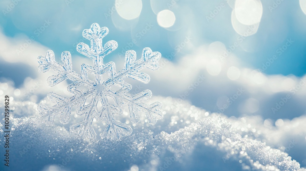 Delicate Snowflake Resting on a Bed of Fresh Snow Delicate Snowflake Resting on a Bed of Fresh Snow