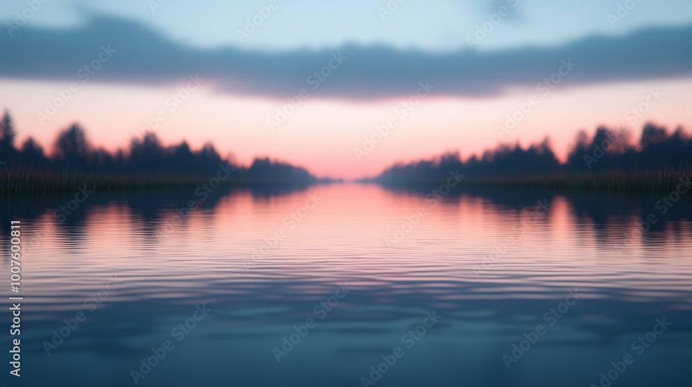 Fototapeta premium Tranquil Lake at Sunset with Soft Focus and Reflections