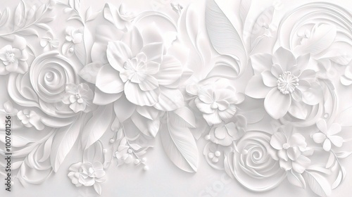 Elegant White Floral Relief Design for Decoration