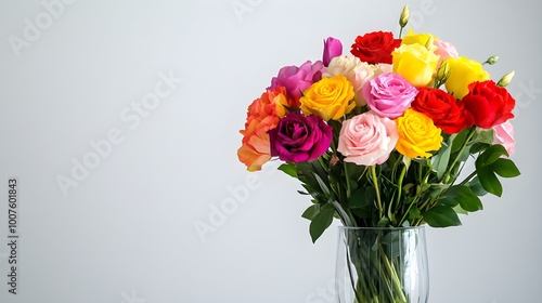 Wallpaper Mural A beautiful arrangement of colorful flowers in a vase, symbolizing love and appreciation for mothers, against a light solid color background Torontodigital.ca