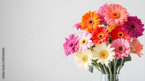 A beautiful arrangement of colorful flowers in a vase, symbolizing love and appreciation for mothers, against a light solid color background
