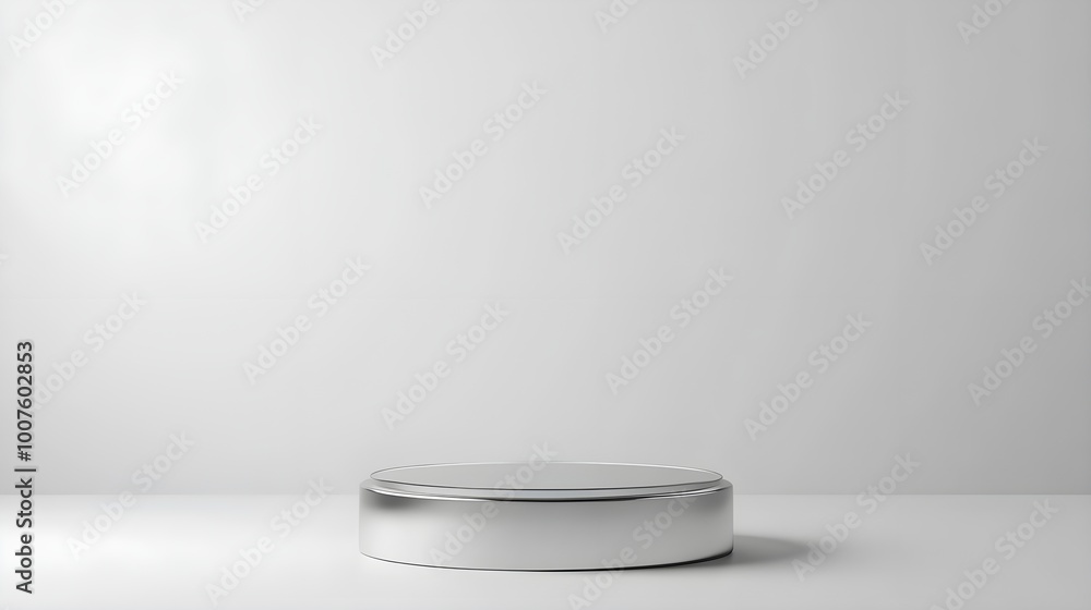 A sleek silver podium positioned at the center of a light solid color background, emphasizing its reflective surface and modern design A sleek silver podium positioned at the center of a light solid color background, emphasizing its reflective surface and modern design