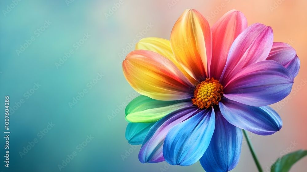 A blooming flower in vivid colors with soft petals, symbolizing the arrival of spring, set against a minimalist background A blooming flower in vivid colors with soft petals, symbolizing the arrival of spring, set against a minimalist background