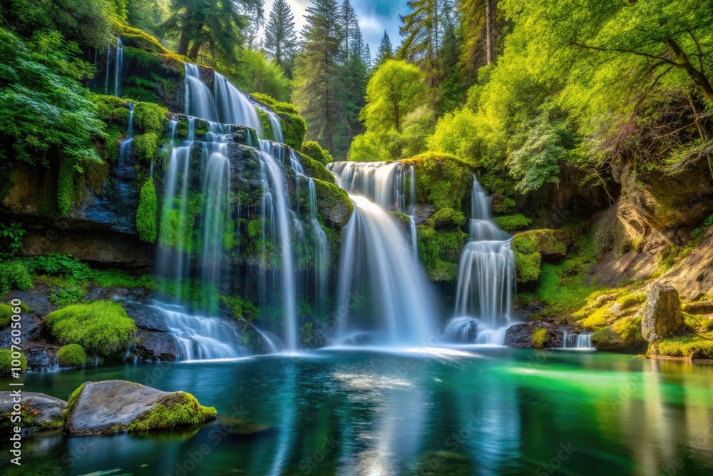 Obraz premium Beaver Falls Cascading into a Tranquil Pool Surrounded by Lush Forests in Oregon, USA