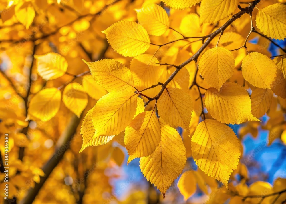 Bright Yellow Foliage of Elm Tree in Autumn Showcasing Lush Leaves During the Fall Season Bright Yellow Foliage of Elm Tree in Autumn Showcasing Lush Leaves During the Fall Season