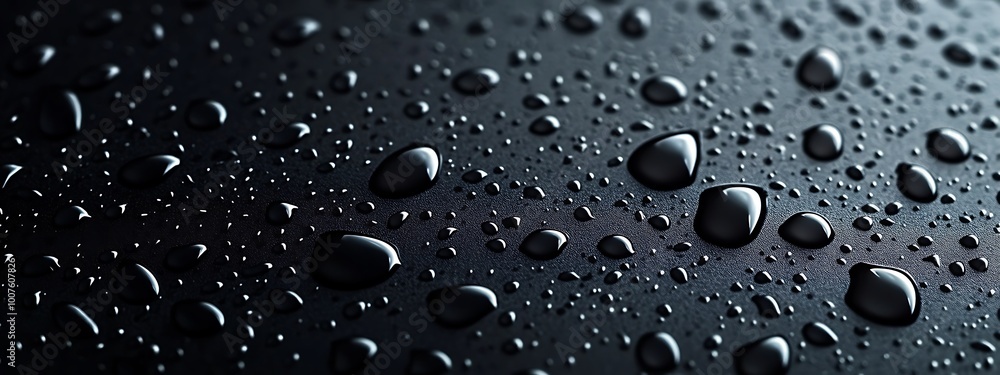 Water drops on a black background. Glass texture with droplets. Surface wet with dew. Abstract wallpaper in bubbles. Water drops on a black background. Glass texture with droplets. Surface wet with dew. Abstract wallpaper in bubbles.