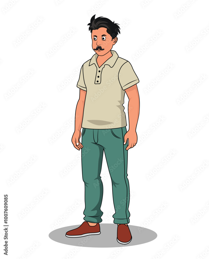 A man cartoon character design who wearing t-shirt, pant and shoe A man cartoon character design who wearing t-shirt, pant and shoe