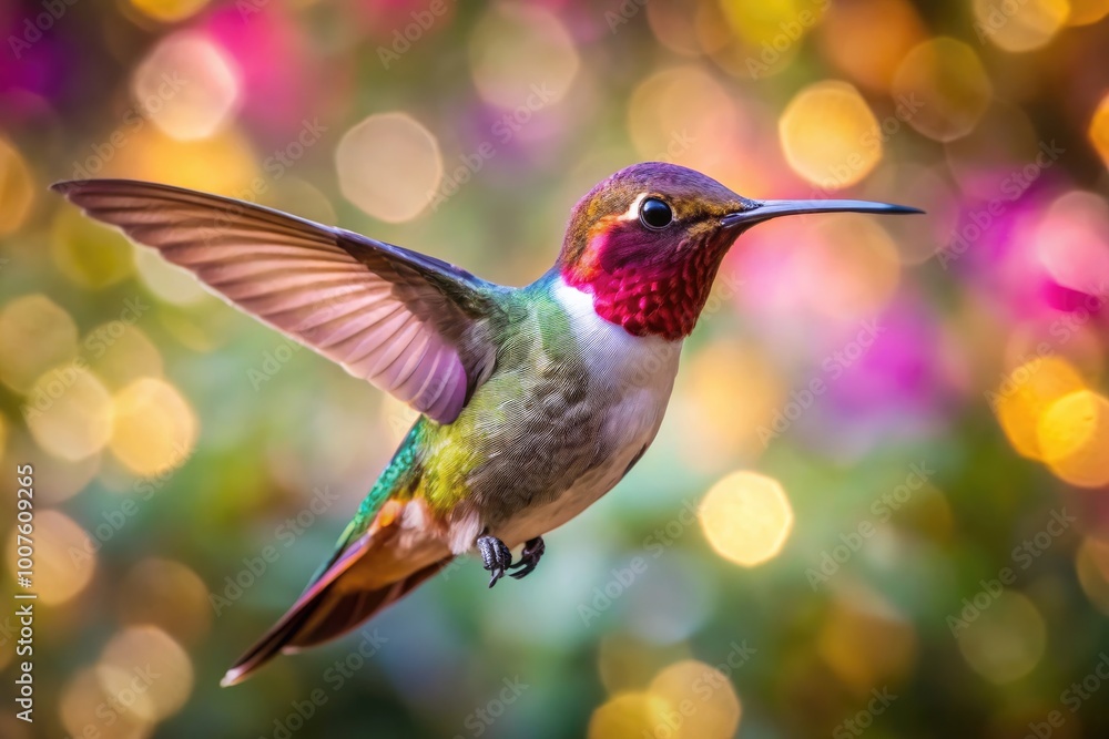 Fototapeta premium Captivating Hummingbird in Flight Captured in Stunning Nature Video Displaying Colorful Feathers