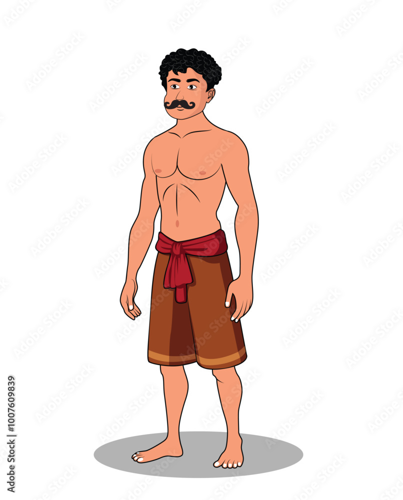Fototapeta premium Village Man Standing Pose Cartoon Character Illustration