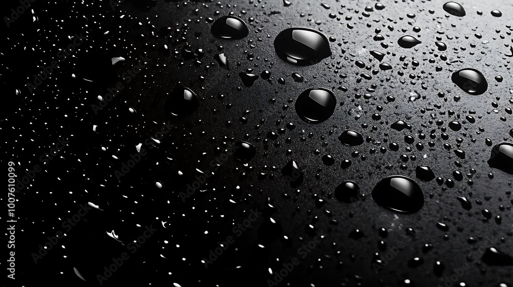 Water drops on a black background. Glass texture with droplets. Surface wet with dew. Abstract wallpaper in bubbles. Water drops on a black background. Glass texture with droplets. Surface wet with dew. Abstract wallpaper in bubbles.