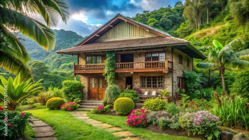 Charming Rustic Farmhouse Surrounded by Lush Greenery in the Scenic Countryside of the Philippines