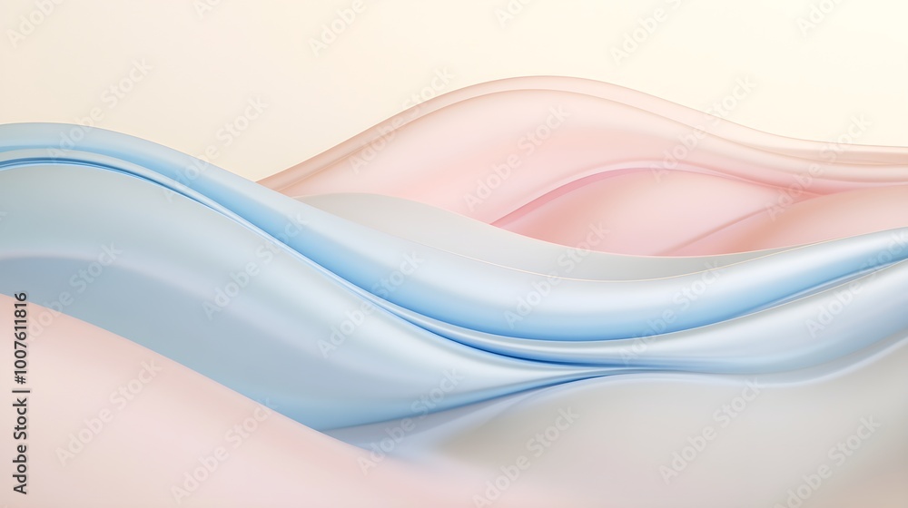 Naklejka premium A close-up of a smooth wave pattern with gradients of blue and pink, set against a light beige background, showcasing texture and depth
