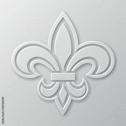 Vector Realistic Paper 3d Fleur De Lis Closeup on White Background. Heraldic Lily Sign, Vector Illustration