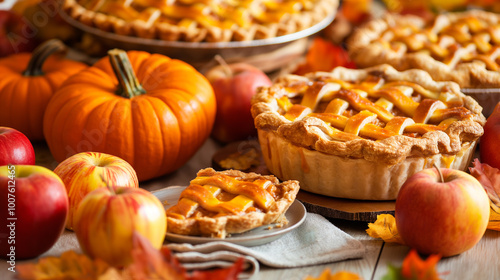 Pumpkin pies and apples for a fall feast