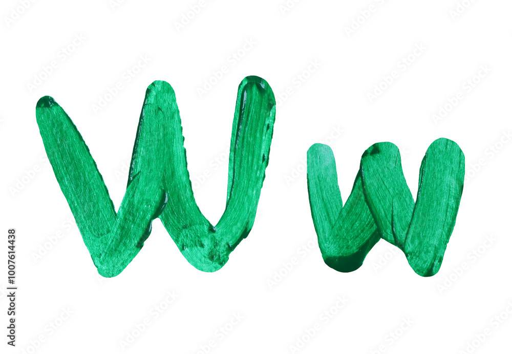 Artistic representation of the letters W and w painted in vibrant green with transparent image of PNG format extension. Artistic representation of the letters W and w painted in vibrant green with transparent image of PNG format extension.