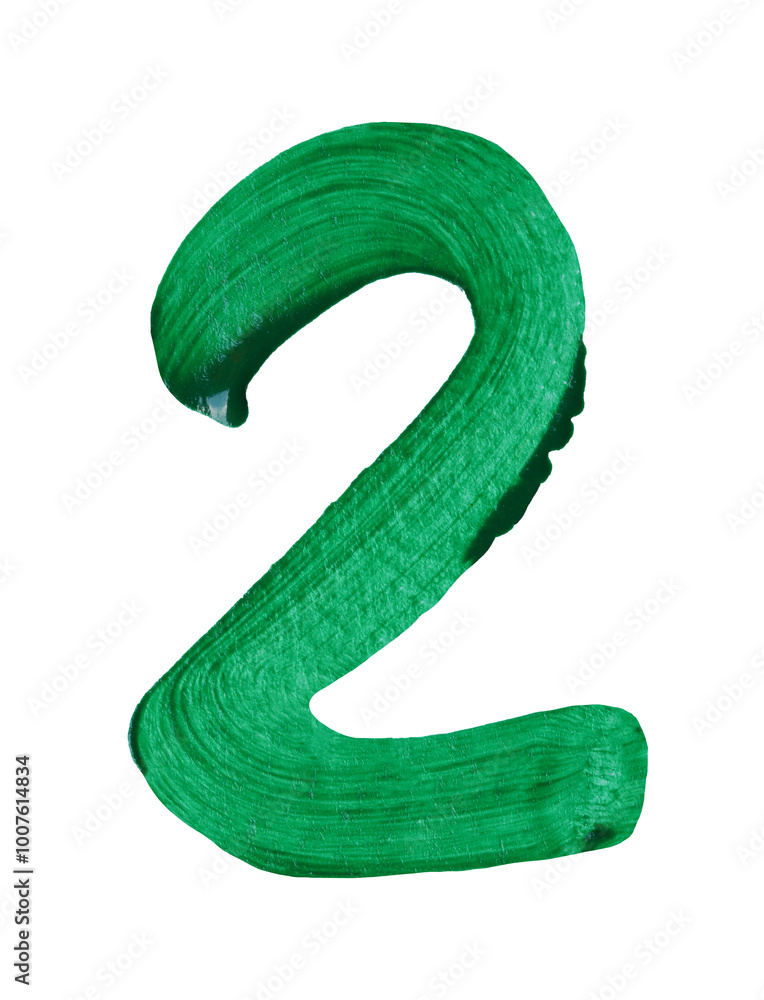 Artistic green numeral two showcasing a smooth texture and vibrant color with transparent image of PNG format extension.