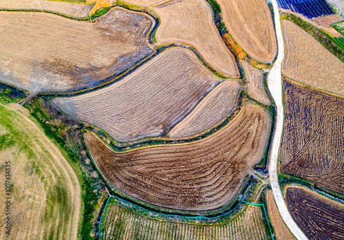 Aerial view of empty ground before cultivation near Anseong-si, South Korea photo