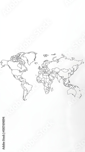 Fototapeta Naklejka Na Ścianę i Meble -  A simple yet elegant world map outline, designed with smooth curves and a clean look, suitable for educational content, set on a light backdrop