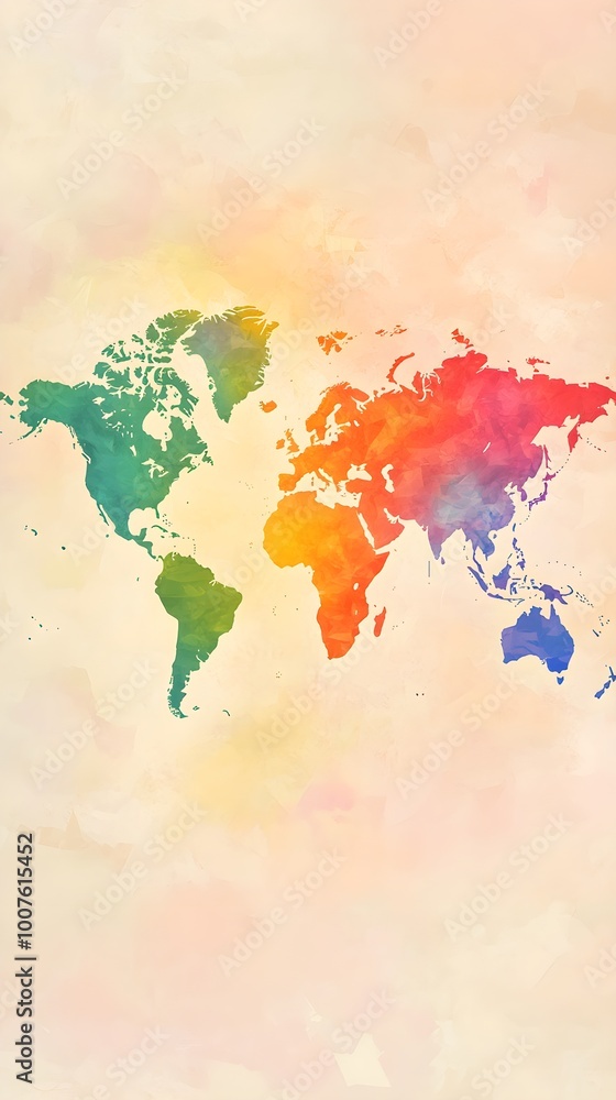 Obraz premium A creative vector representation of the world map with a watercolor effect, positioned on a soft light background for versatility