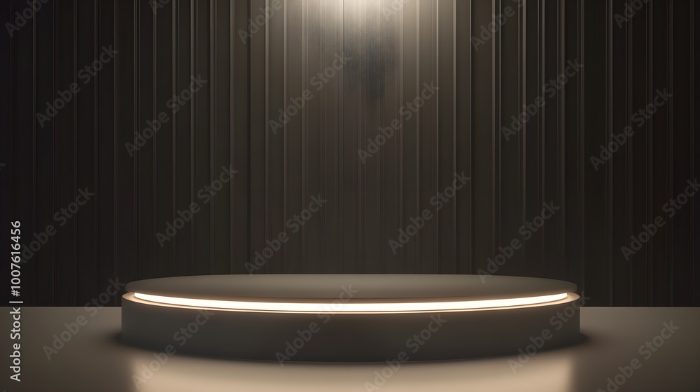 A minimalist 3D podium with a sleek design, illuminated by soft lighting, perfect for showcasing products or awards A minimalist 3D podium with a sleek design, illuminated by soft lighting, perfect for showcasing products or awards