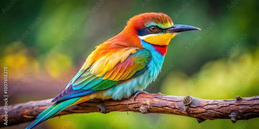 Fototapeta premium Colorful bird perched on a branch, showcasing vibrant feathers in a natural outdoor setting