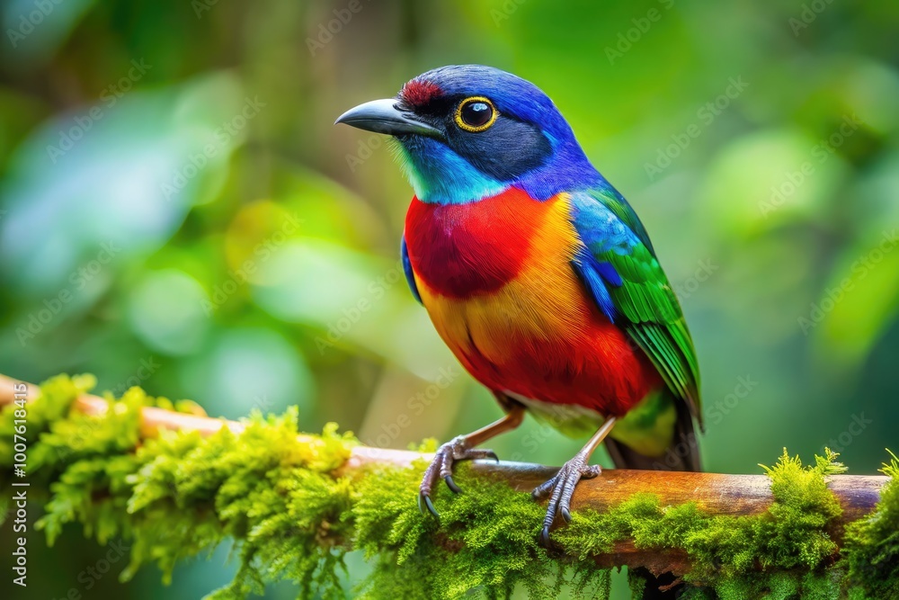 Colorful Bird Perched on Branch in Lush Green Forest Captured in Natural Habitat Setting Colorful Bird Perched on Branch in Lush Green Forest Captured in Natural Habitat Setting
