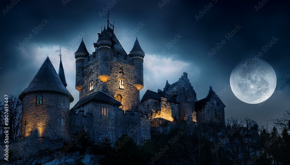 A medieval castle at night A medieval castle at night