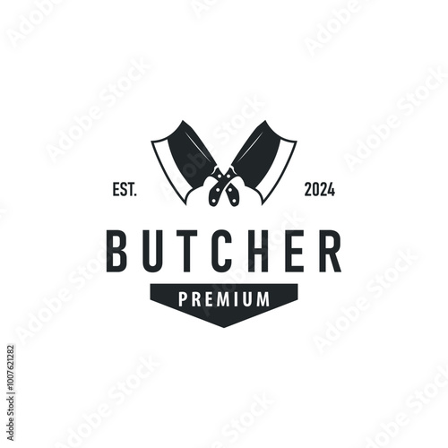 butcher logo design with simple vintage retro knife concept for company brand