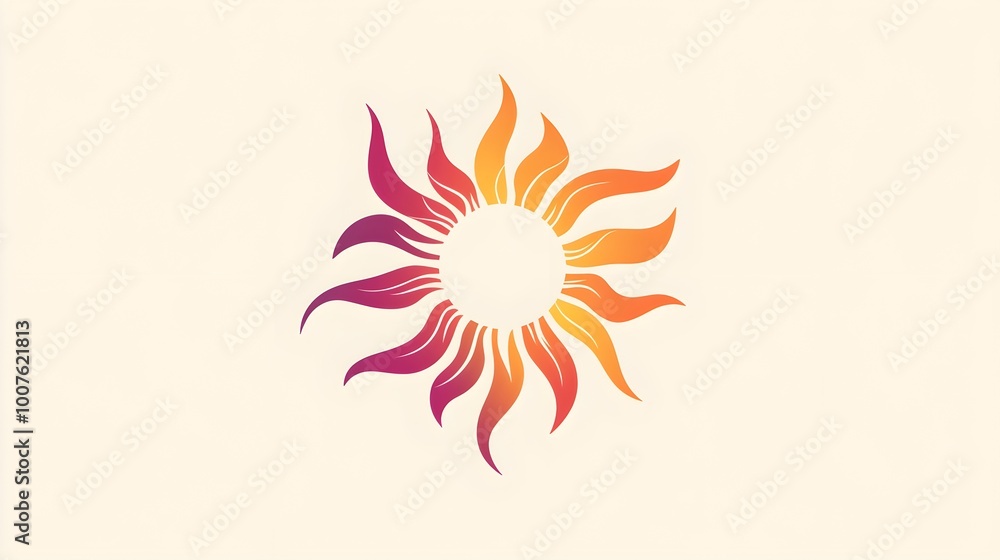 Obraz premium A vibrant sun logo showcasing a dynamic design with a warm color palette, perfect for branding, on a light solid color backdrop