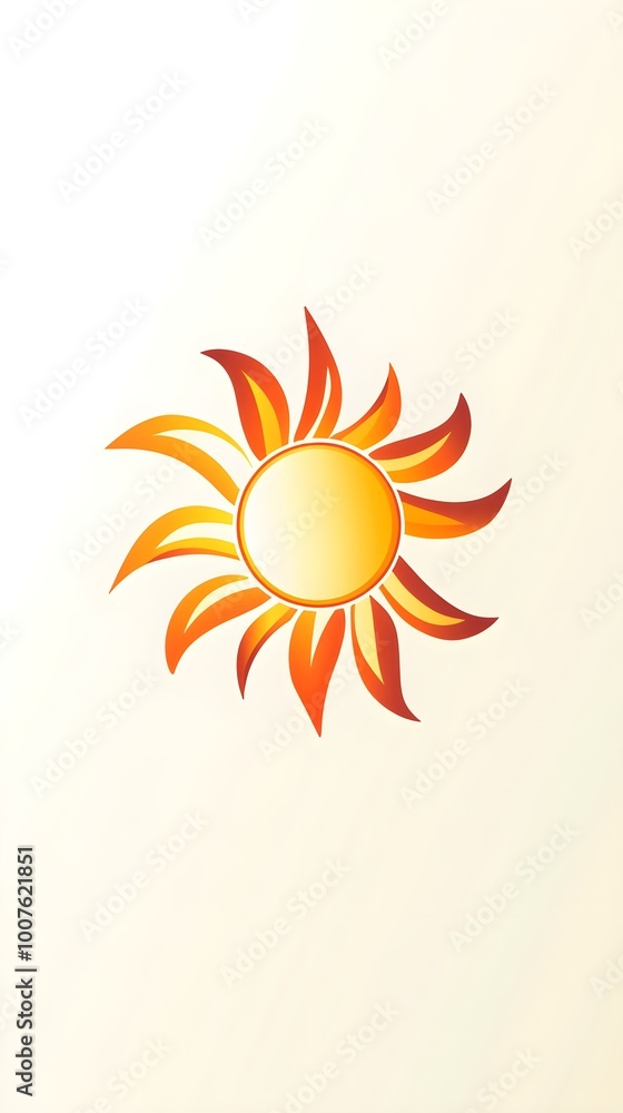 Naklejka premium A stylized sun logo with a realistic touch, emphasizing its glow and warmth, surrounded by ample copy space on a light solid background
