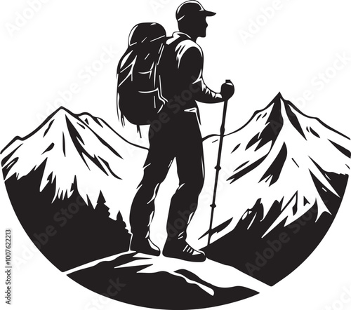 A man in front of mountain - Hiking silhouette design