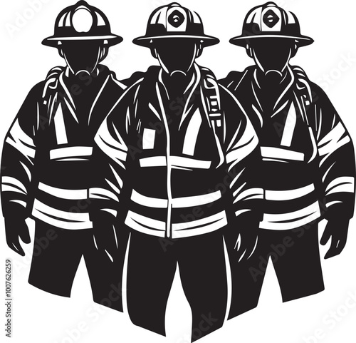 A black and white fire fighter silhouette design