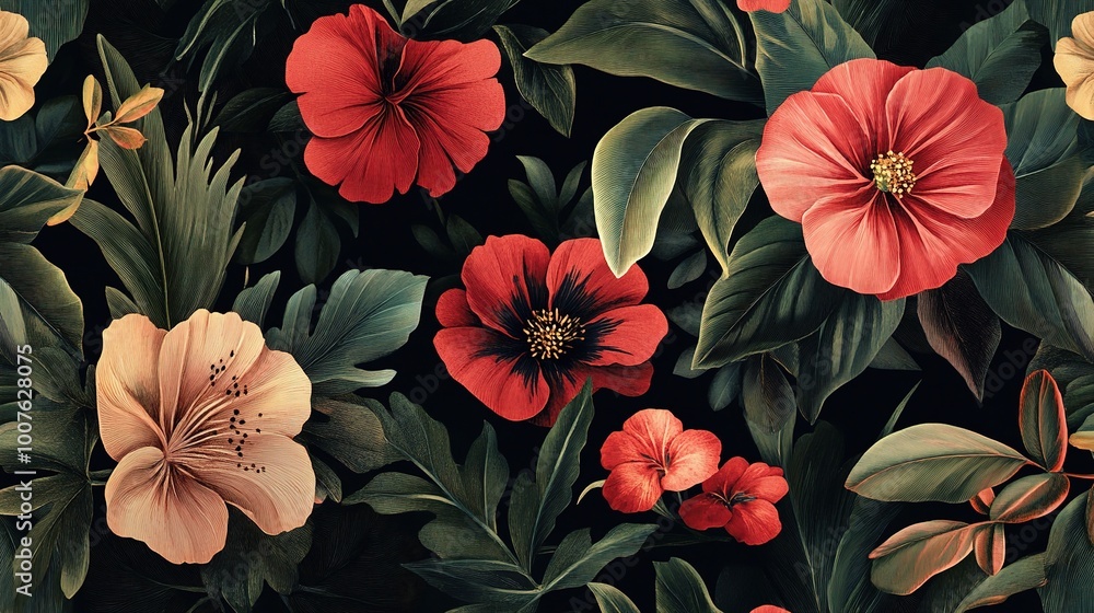 Vibrant Floral Pattern on Dark Background Vibrant Floral Pattern on Dark Background