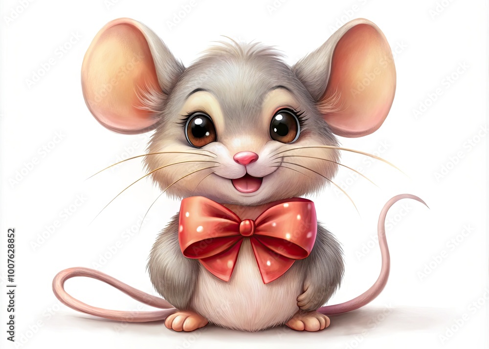 Obraz premium Cute cartoon character illustration featuring a whimsical mouse with a bow and playful expressions
