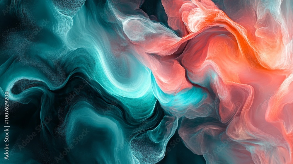 Fototapeta premium Abstract swirling patterns in teal, orange, and white colors