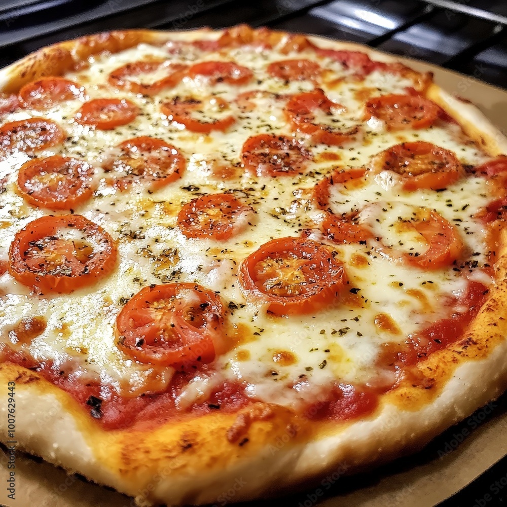 Delicious Homemade Pizza with Tomatoes and Cheese Italian Food Close Up Delicious Homemade Pizza with Tomatoes and Cheese Italian Food Close Up
