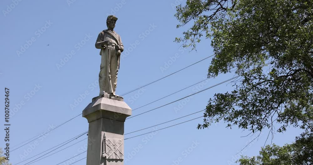Tallulah, Louisiana, USA - April 23, 2024: A historic public monument from 1912 stands in honor of Confederate soldiers that died serving in the Civil War. Tallulah, Louisiana, USA - April 23, 2024: A historic public monument from 1912 stands in honor of Confederate soldiers that died serving in the Civil War.