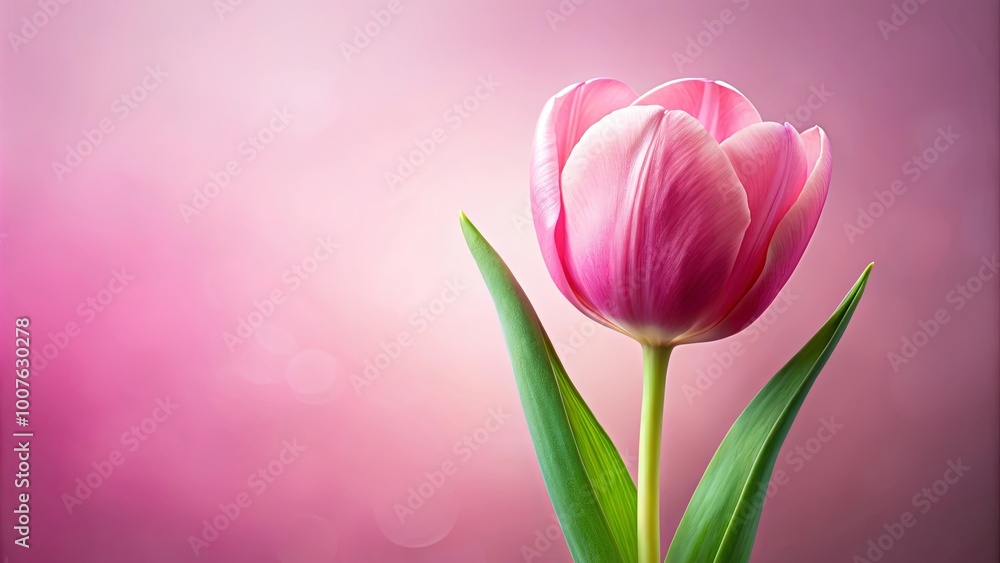 Fototapeta premium A Delicate Pink Tulip with a Softly Blurred Background, Evoking a Sense of Tranquility and Beauty