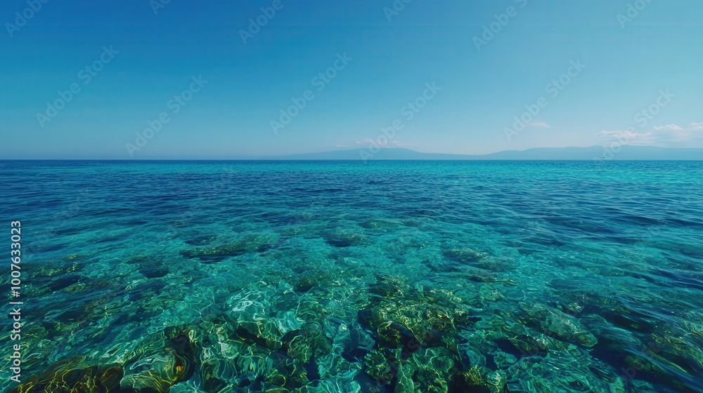 Fototapeta premium Crystal Clear Mediterranean Sea with Rocky Bottom and Blue Sky