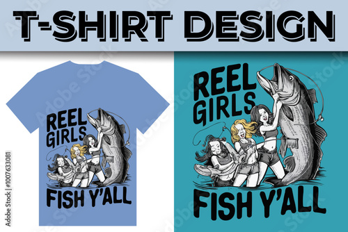 Fishing creative t-shirt emblem typography illustration design  template 