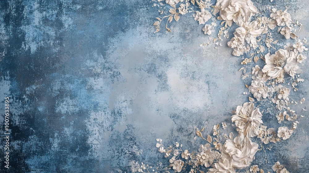 Elegant Floral Design on Blue Textured Background Elegant Floral Design on Blue Textured Background