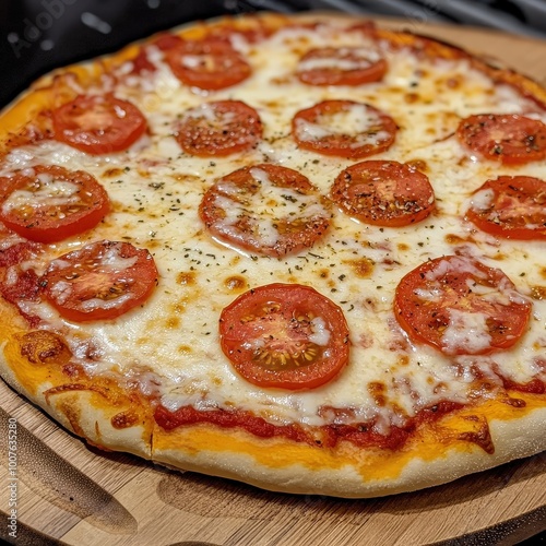 Delicious Homemade Pizza with Tomatoes and Cheese photo