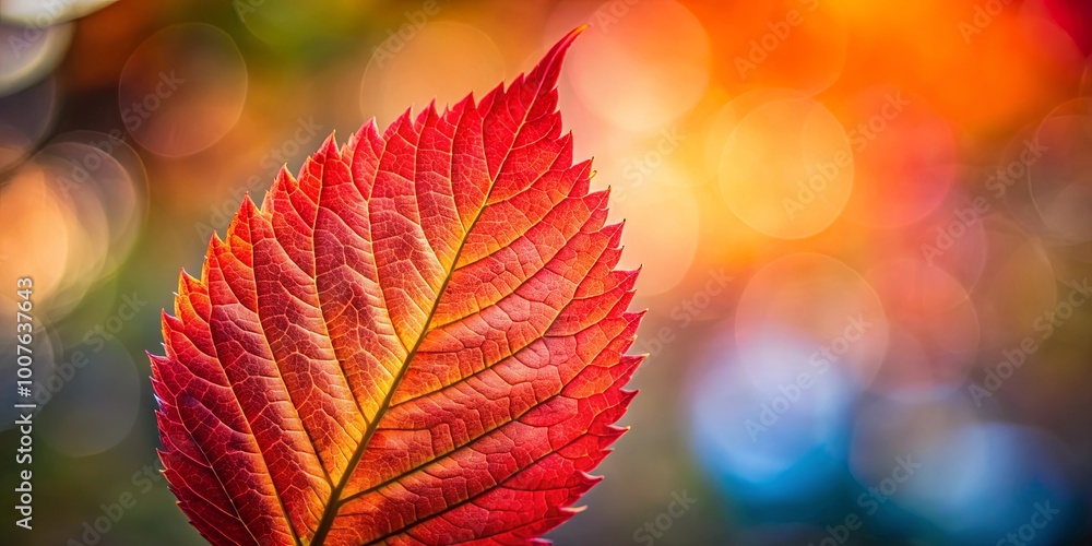 A Single Leaf, Its Veins a Tapestry of Red and Yellow, Stands Out Against a Backdrop of Warm, Blurry Colors. A Single Leaf, Its Veins a Tapestry of Red and Yellow, Stands Out Against a Backdrop of Warm, Blurry Colors.